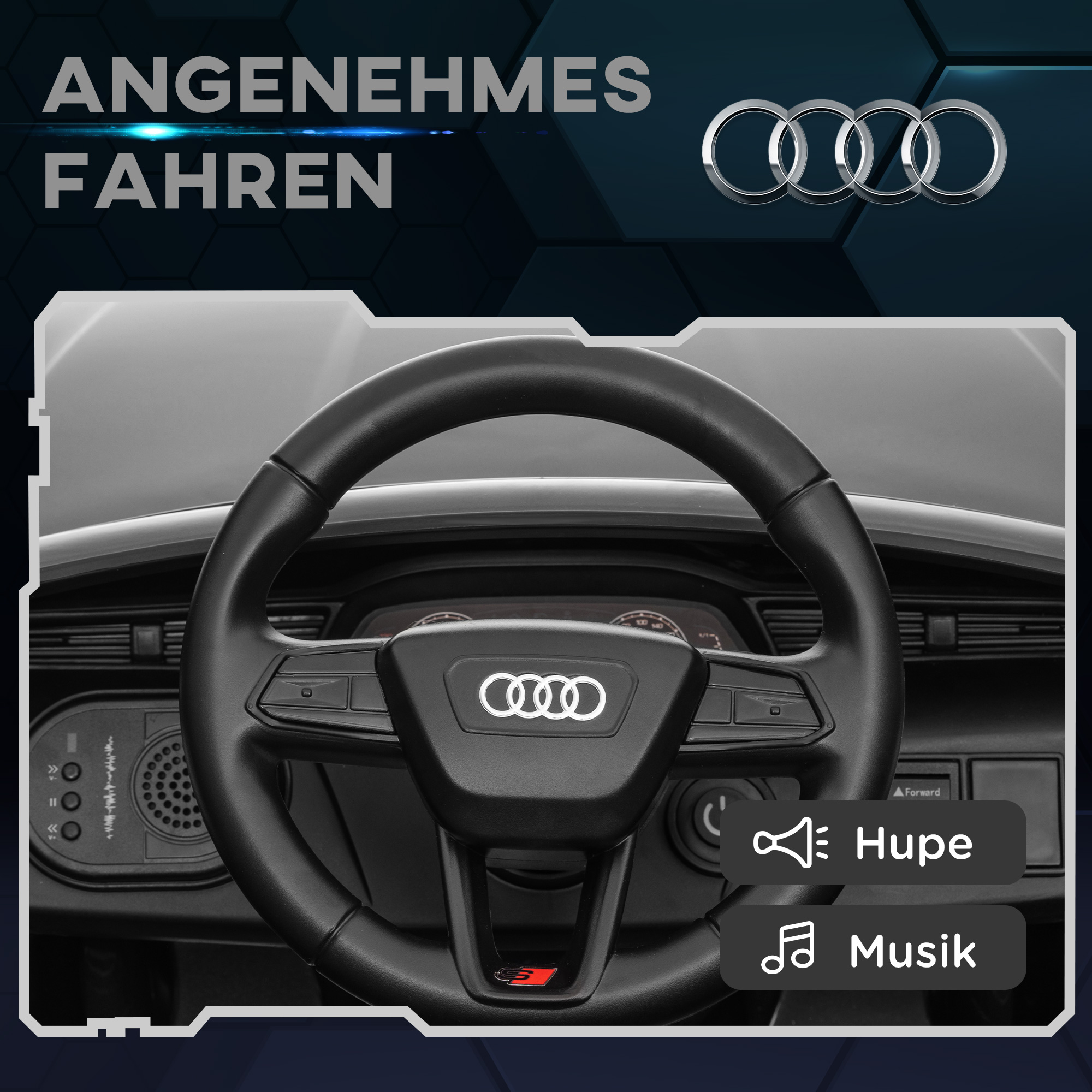 AIYAPLAY Elektrische Kinder Auto, 12V Audi Q8, 3-5 km/u, Afstandsbediening, Koplampen, Muziek, Grijs