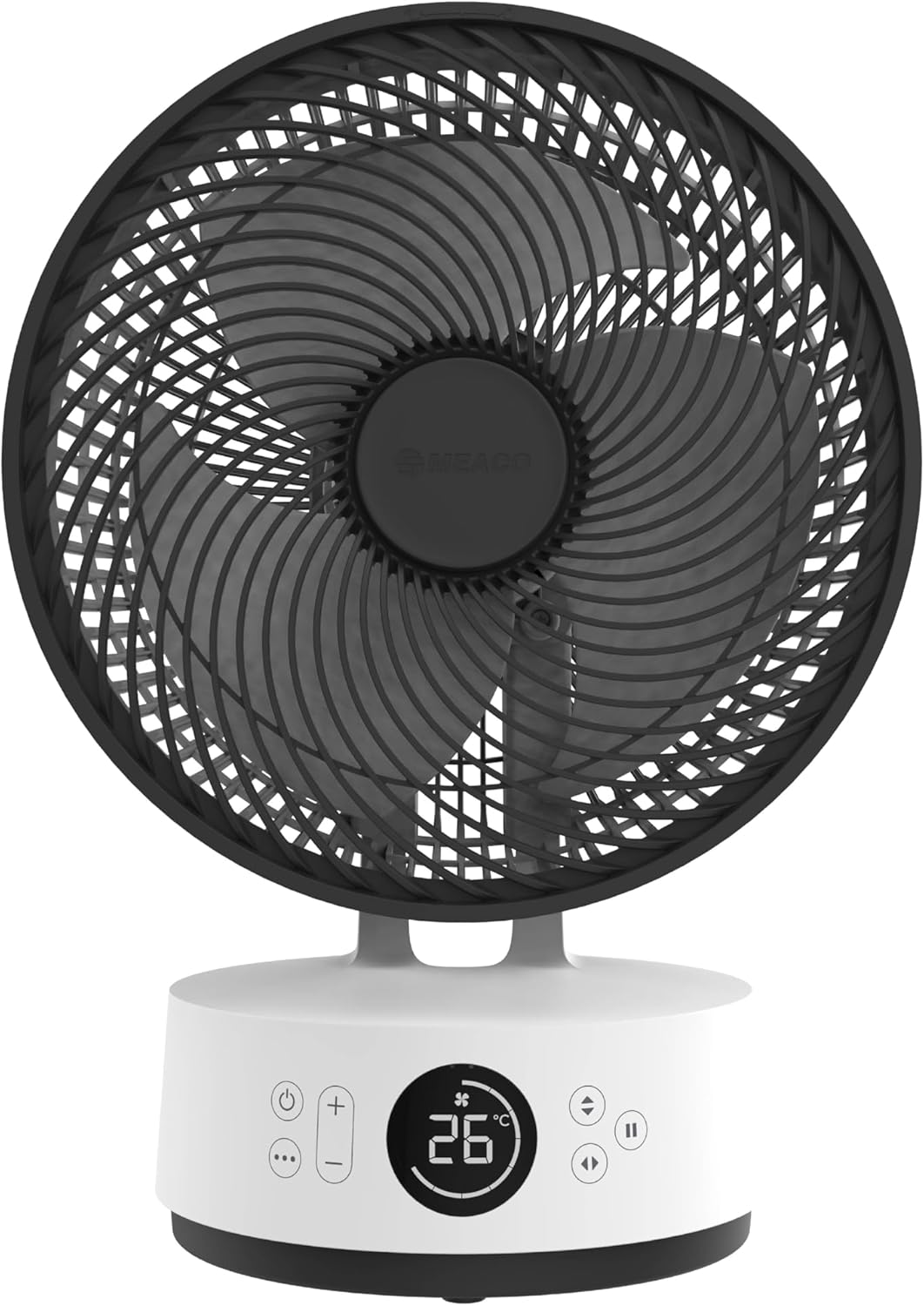 MEACO MeacoFan Sefte® Tischventilator - 10 Luftumwälzer mit 12 Geschwindigkeiten - Horizontale und vertikale Oszillation - 3 Oszillationsbereiche - Ultraleise, ferngesteuerte Kühlung, Schwarz