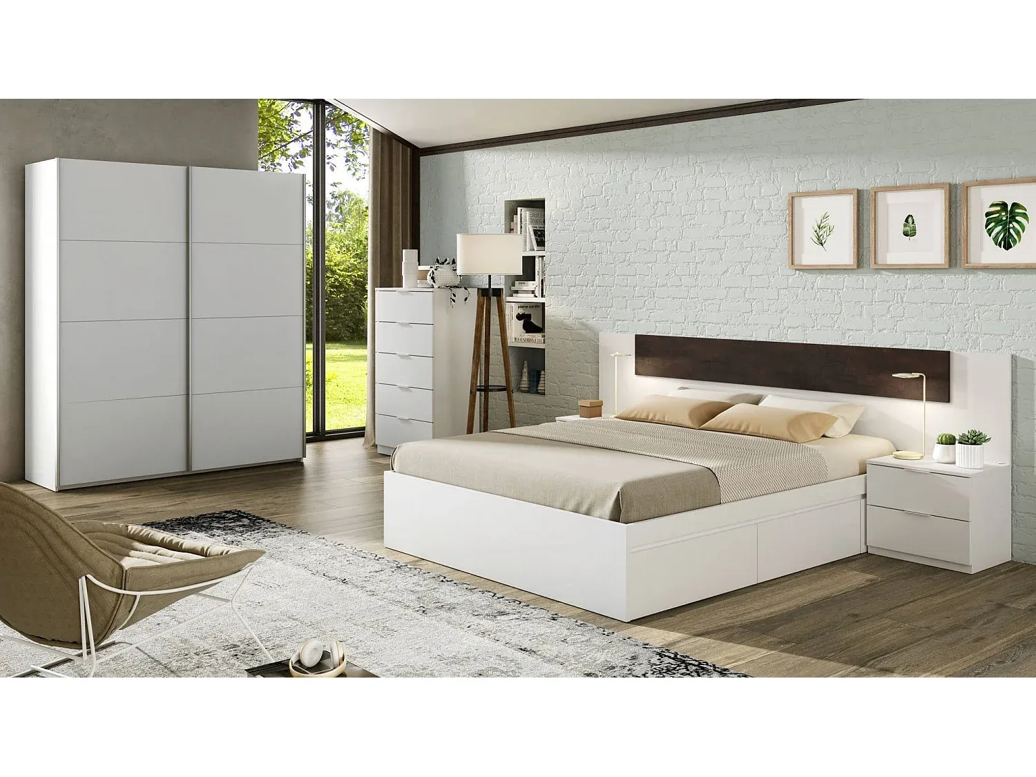 Schlafzimmerschrank mit Schiebetüren, Kleiderstange und Einlegeböden, Weiß, 150x60x200 cm
