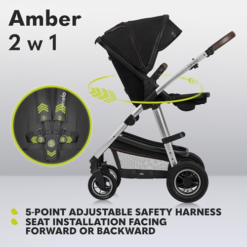 LIONELO Amber Passeggino 2in1 Duo Passeggino da 0 a 48mesi con Seduta secchiello   Navicella per neonato e bambini a 22kg Regolabile, pieghevole e leggero Ruote grandi Cappotina XXL (NeroArgento, Big) : Prima infanzia
