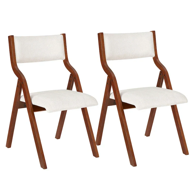Set of 2 Upholstered Folding Dining Chairs - Space-Saving Wooden Design