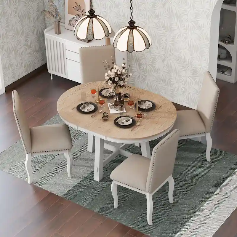 5-Piece Round Extendable Dining Set with Chairs