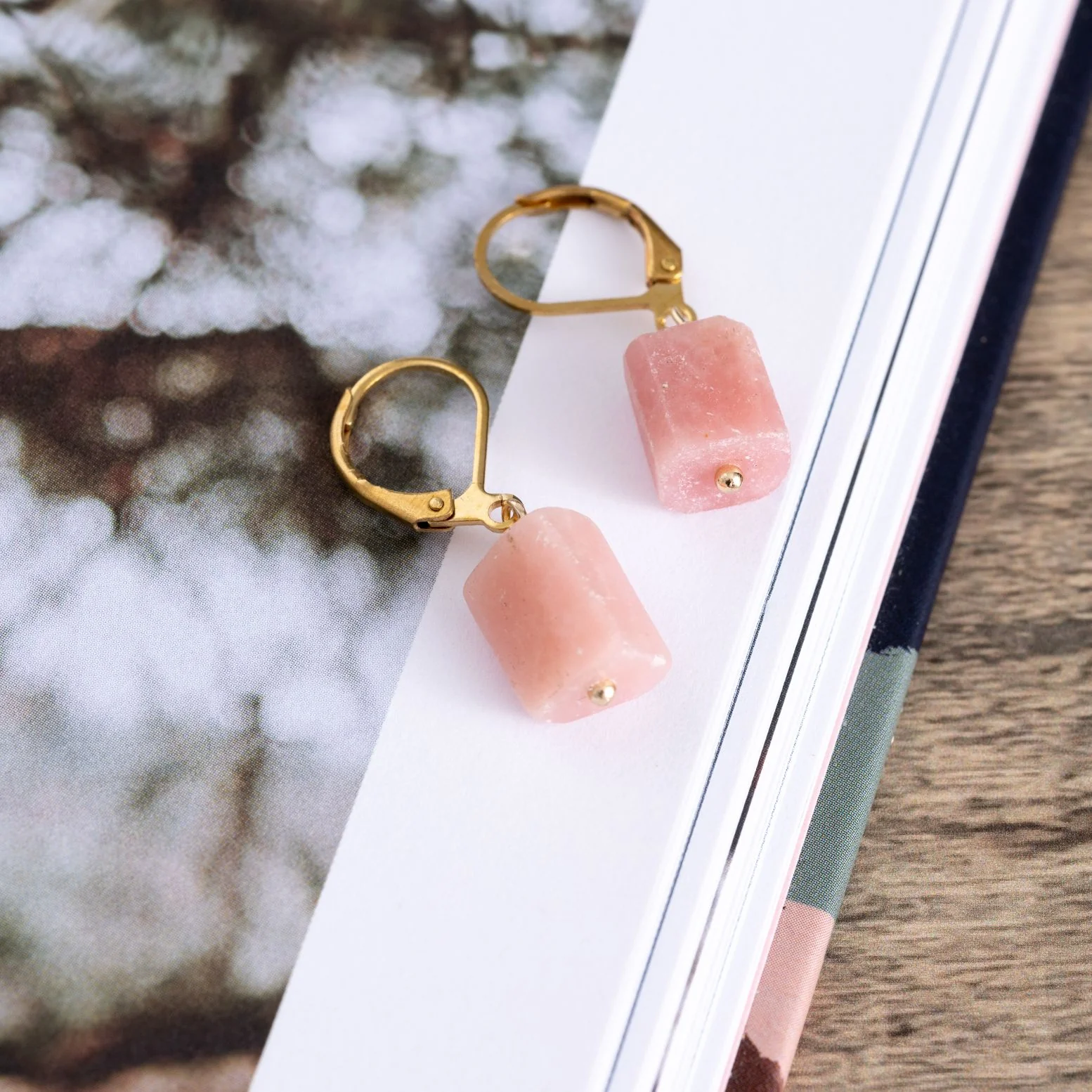 Andes Opaal Oorbellen - Roze Opaal - Edelsteen Oorhangers - RVS Goud - Levenslust