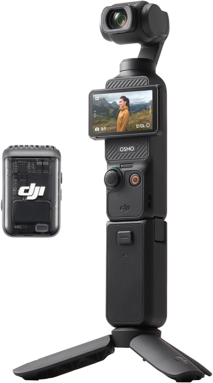 DJI Pack para Creadores Osmo Pocket 3, cámara con CMOS 1'' y 4K/120 fps, estabilización en 3 Ejes, Seguimiento de Caras/Objetivos, Enfoque rápido, Incluye micrófono Sonido nítido, pequeña