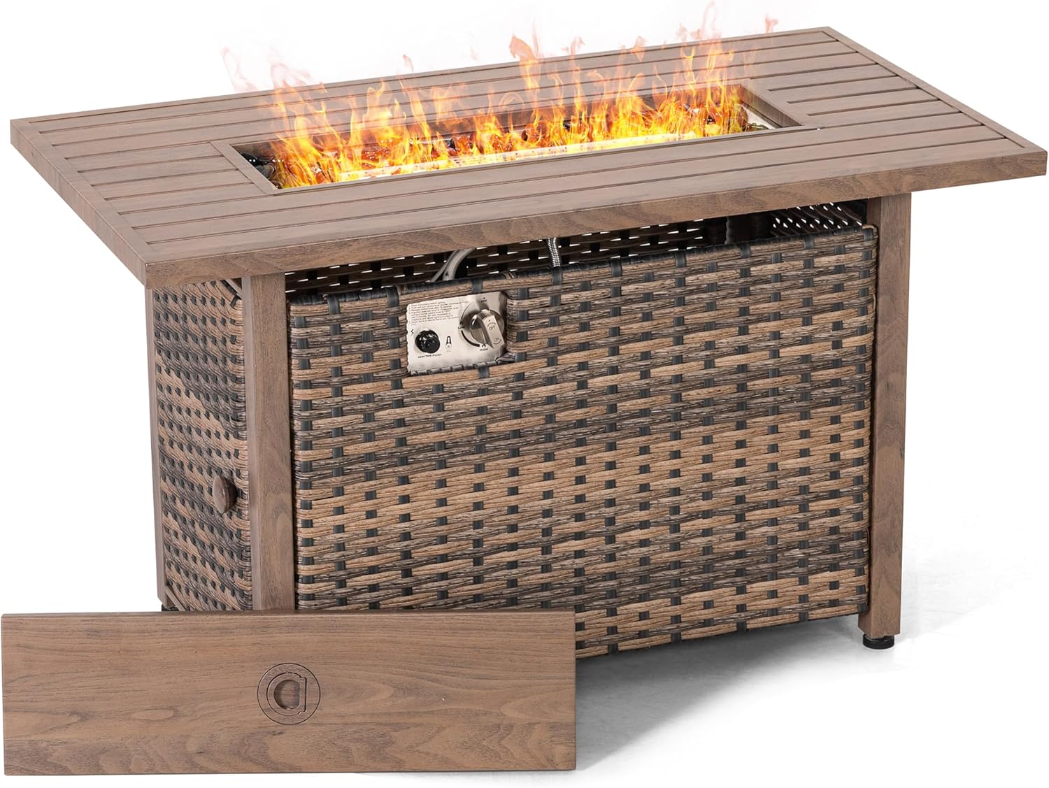 Nuu Garden 43�� Propane Fire Pit, CSA-Listed Rattan Outdoor Fire Pit Table, 50,000 BTU Smokeless Gas Fire Table with Lid and Glass Beads, 2-in-1 Rectangular Fire Table for Outside Backyard Patio, Brown