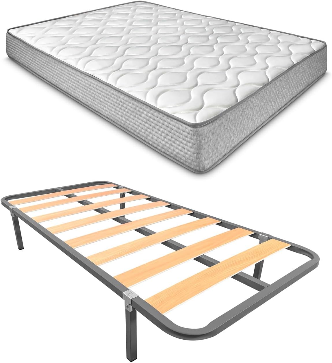 amuéblate Online - Cama Completa con Colchón Carla Reversible + Somier de Láminas Basic con 4 Patas Abrazadera, 105 x 190