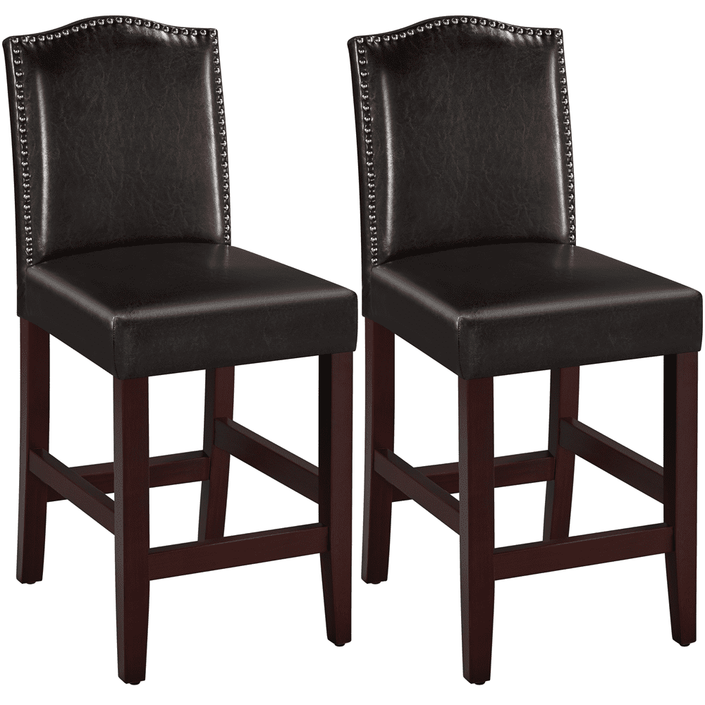 25.5 H Leather Counter Height Bar Stools Fullback, 2pcs, Brown