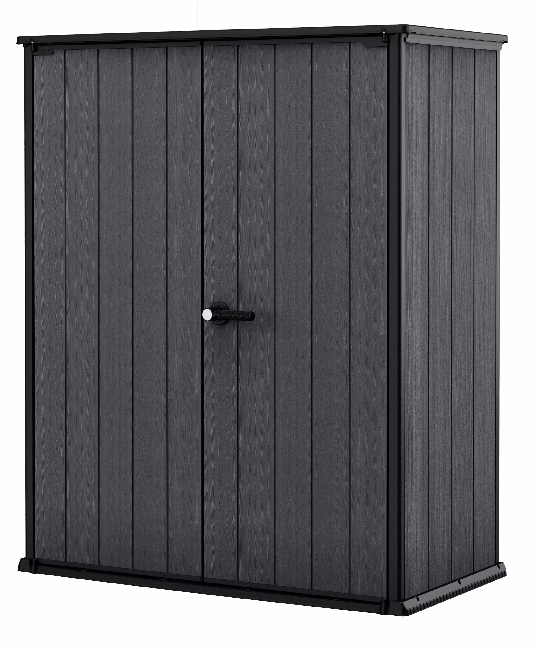 Keter Cortina Alto Vertical Durable Resin Outdoor Storage Shed with Heavy Duty Floor and Locking Latch Double Doors, Graphite