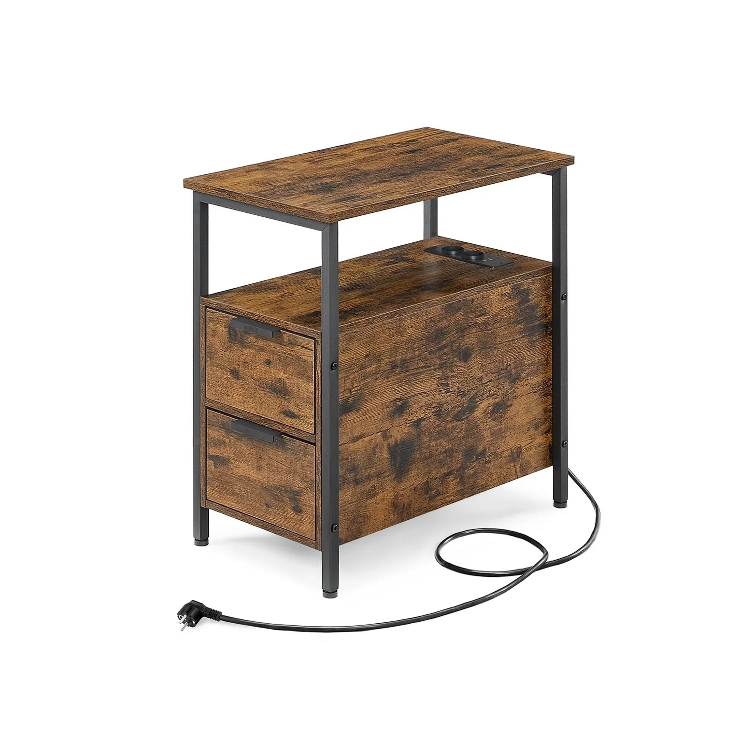 Mesa Auxiliar con Multienchufe Gris Ahumado y Negro Clásico