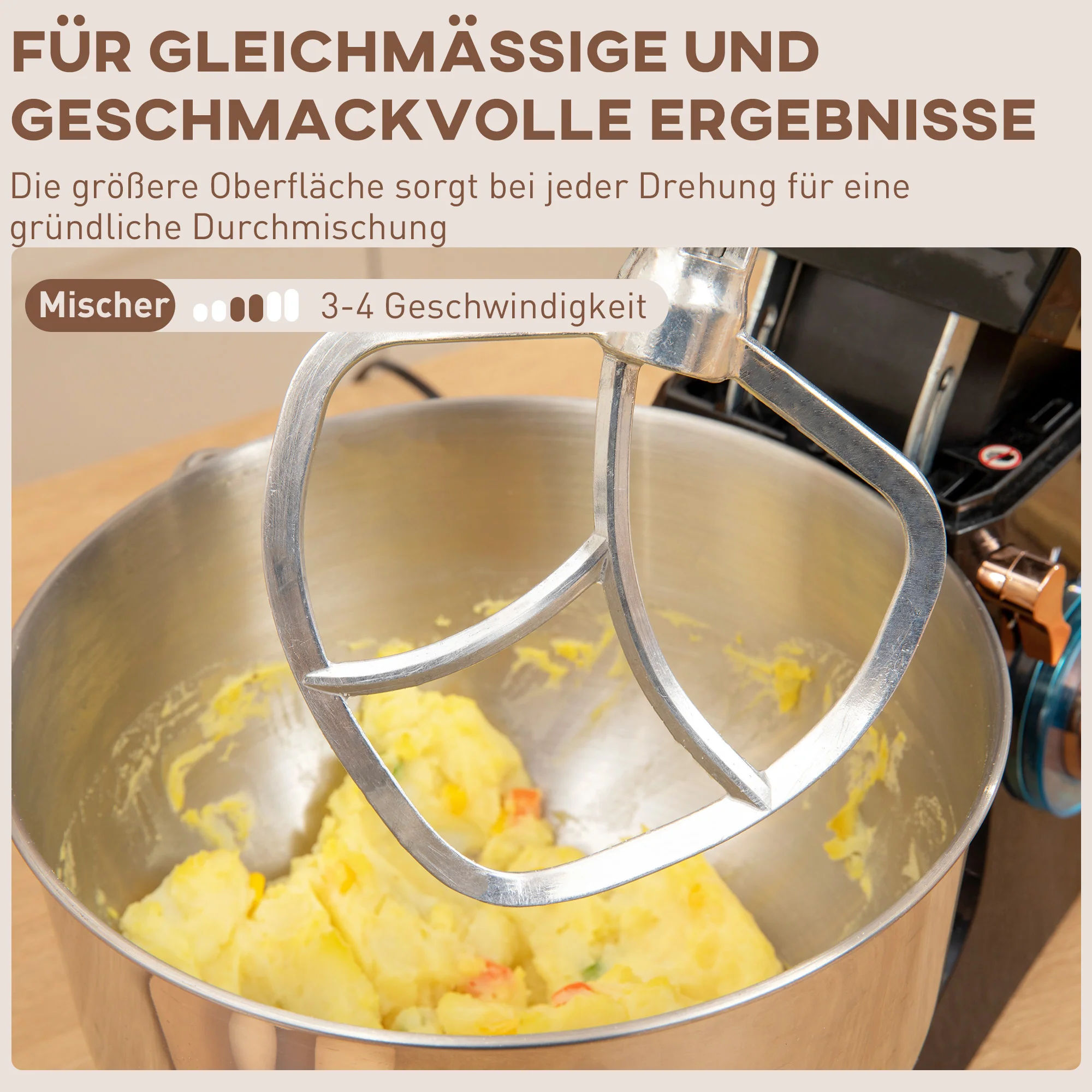 HOMCOM Staande Mixer, Keukenmachine, Mixer, 6 Standen, 5,5L Roestvrijstalen Kom, Zwart