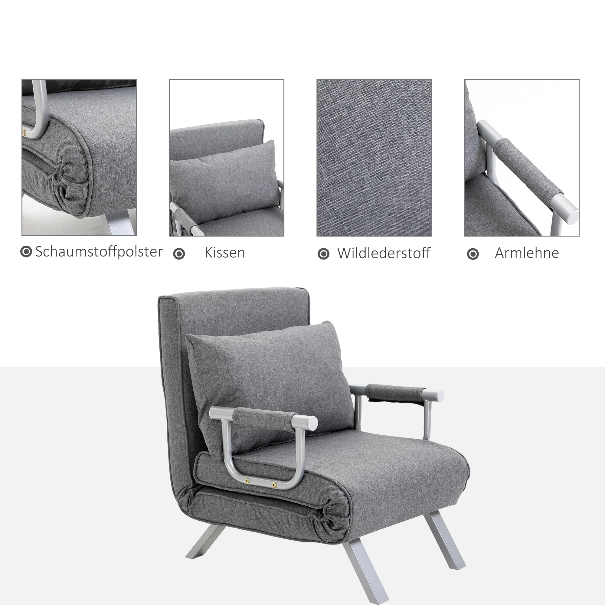 HOMCOM slaapbank met armleuningen slaapfauteuil logeerbed opklapbed chaise longue