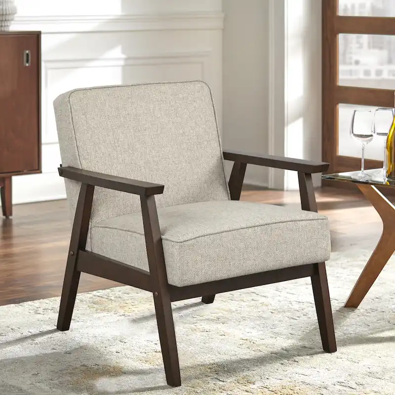Mid Century Accent Lounge Chair with Cushioned Seat and Wooden Frame
