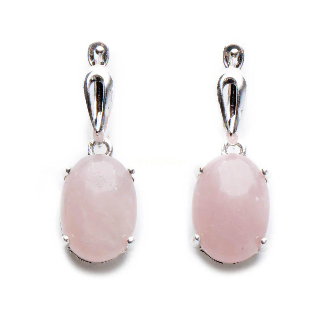 Rozenkwarts Oorhangers -  Oorbellen Edelsteen - Cabochon - Schoonheid