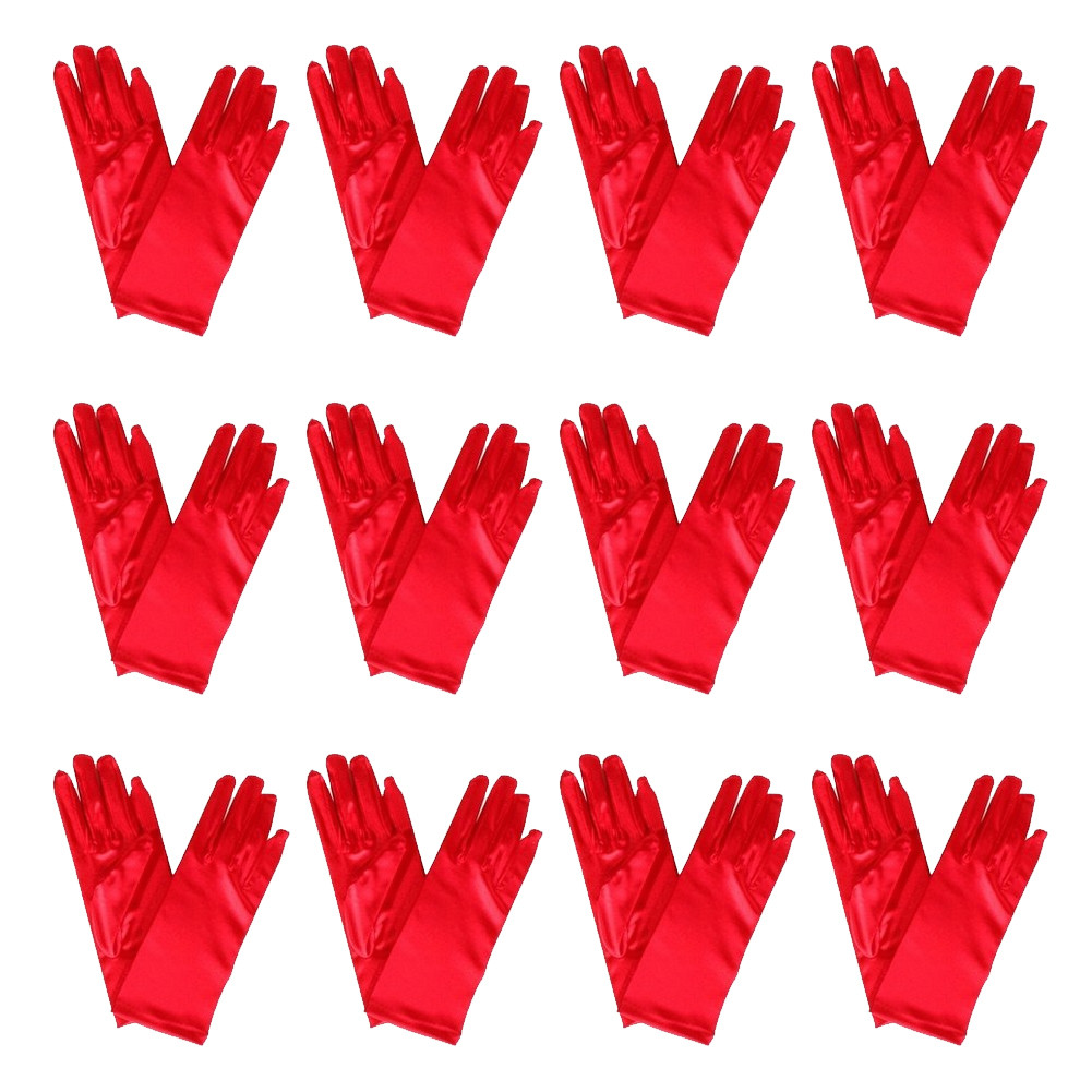 Red Short Dress Gloves Satin 12 PACK 9