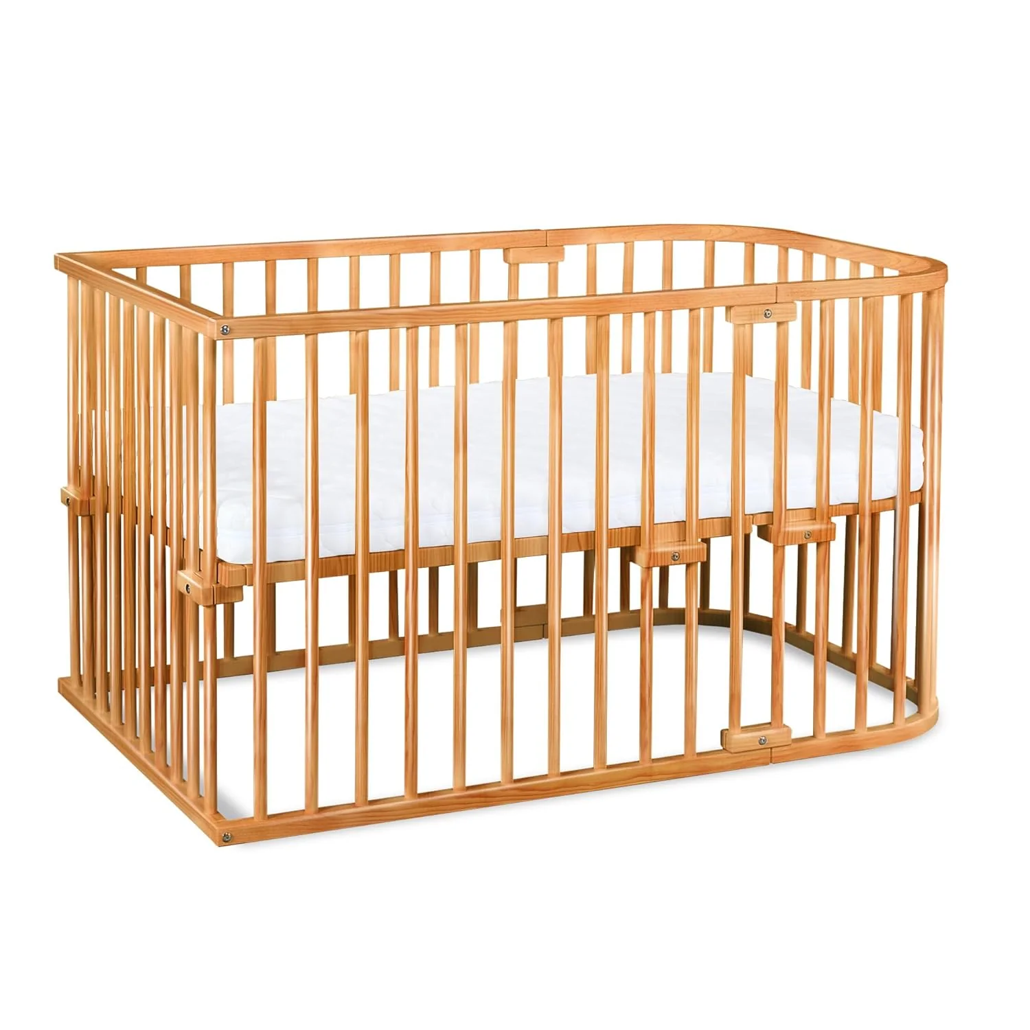 babybay Original Boxspring-Ledikant van massief beukenhout / compact & omvormbaar / Hoogte van het ledikant traploos verstelbaar & milieuvriendelijk / meegroeiend babybed (wit gelakt) / incl. matras