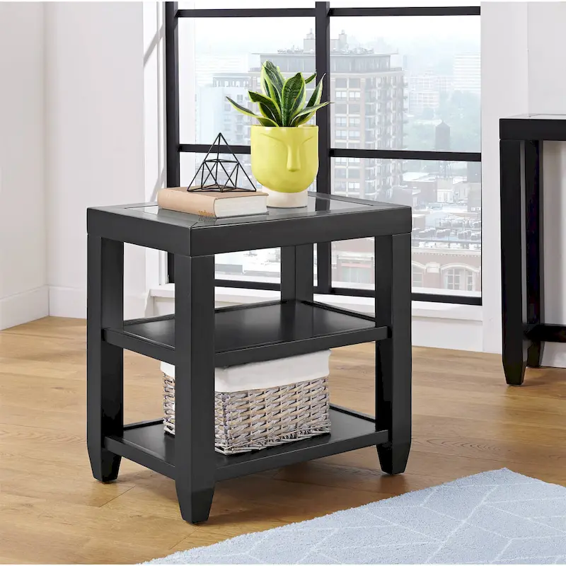 Cordero 16-Inch Wide Wood and Glass Top Chairside End Table with Shelf Storage