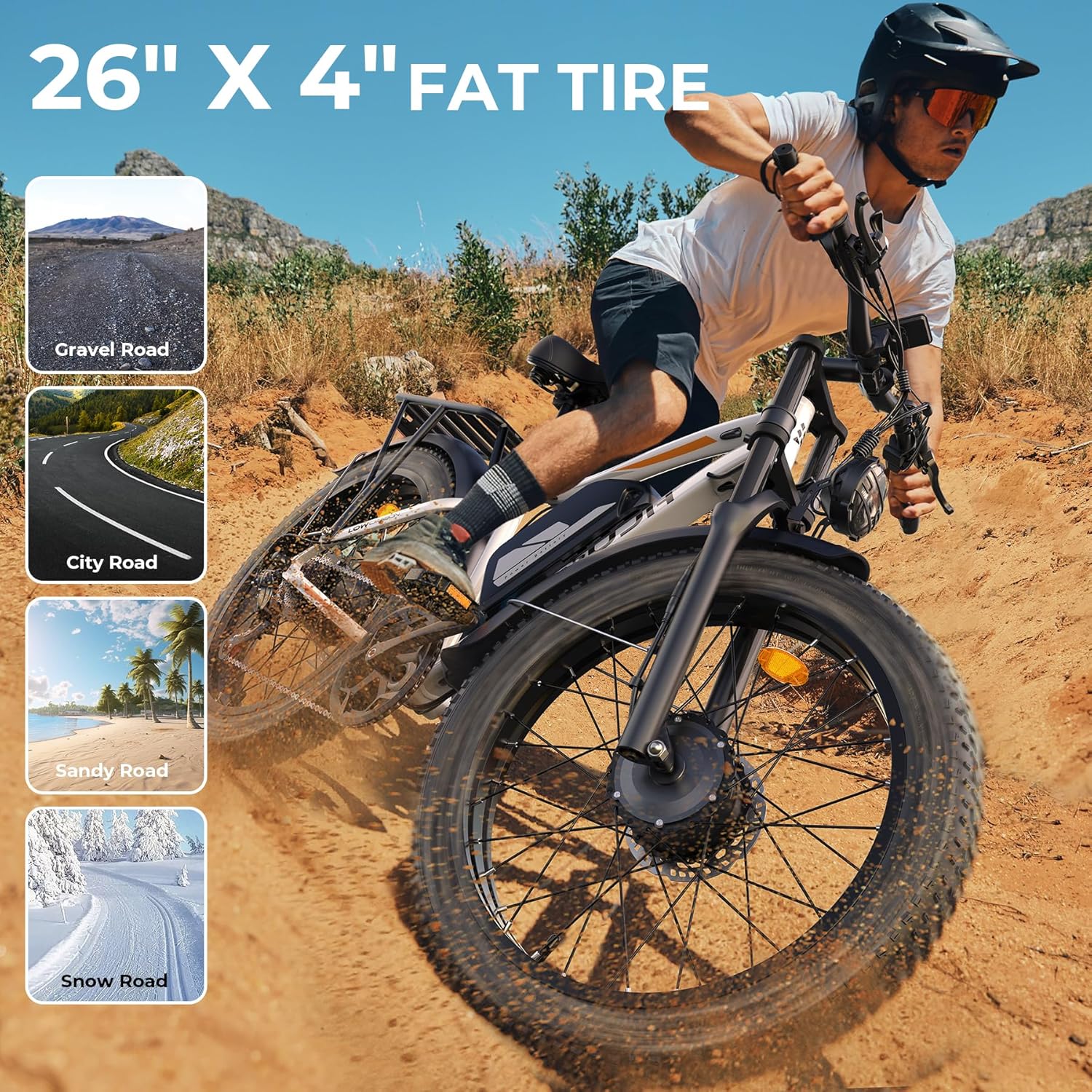 PUJH Snow Electric Bike, 52V 25Ah(1300Wh) Peak 3000W Dual Motor 26 Fat Tire Ebike for Adult, Max 36 mph & 40-110 Miles Electric Moped with Hydraulic Brakes, Off Road, Dirt, Mountain E Bicycle for Men