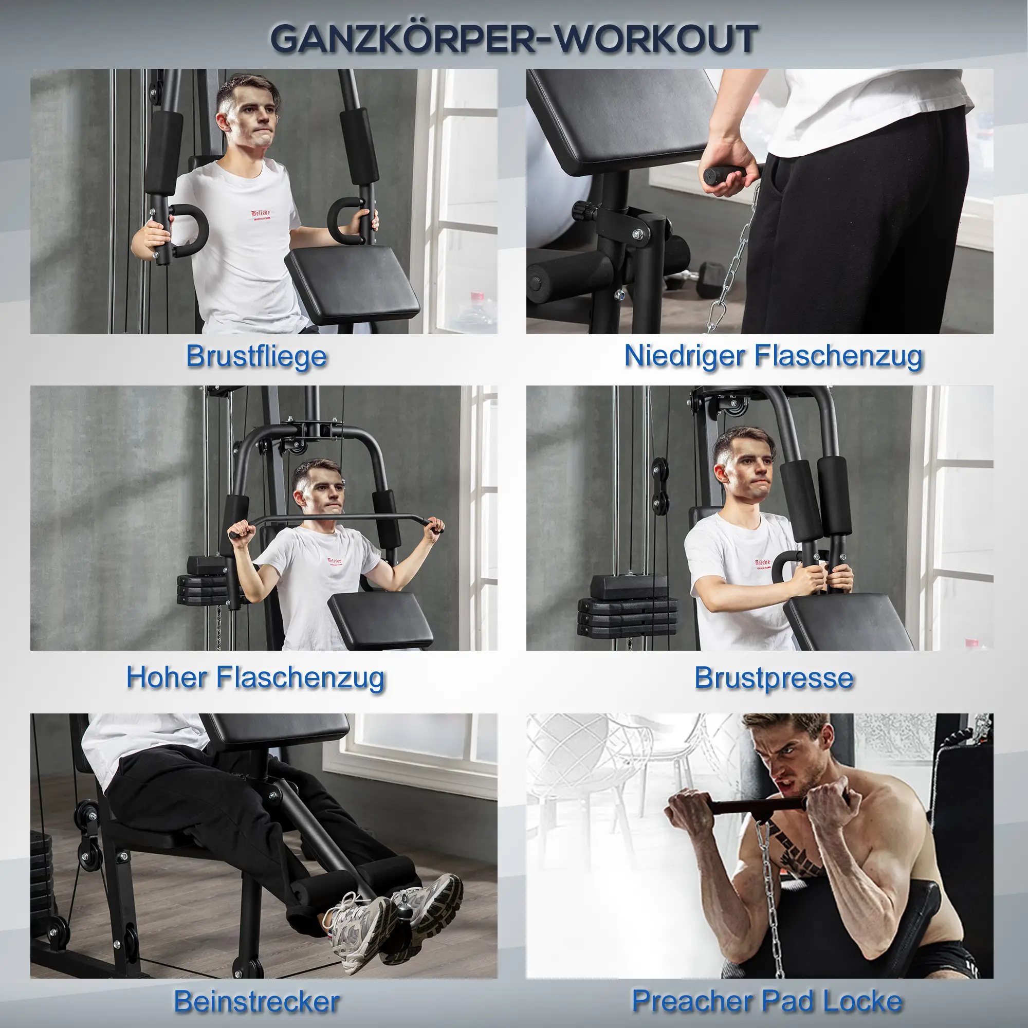 HOMCOM Krachtstation Fitnessstation Lat Pulldown Butterfly verstelbaar