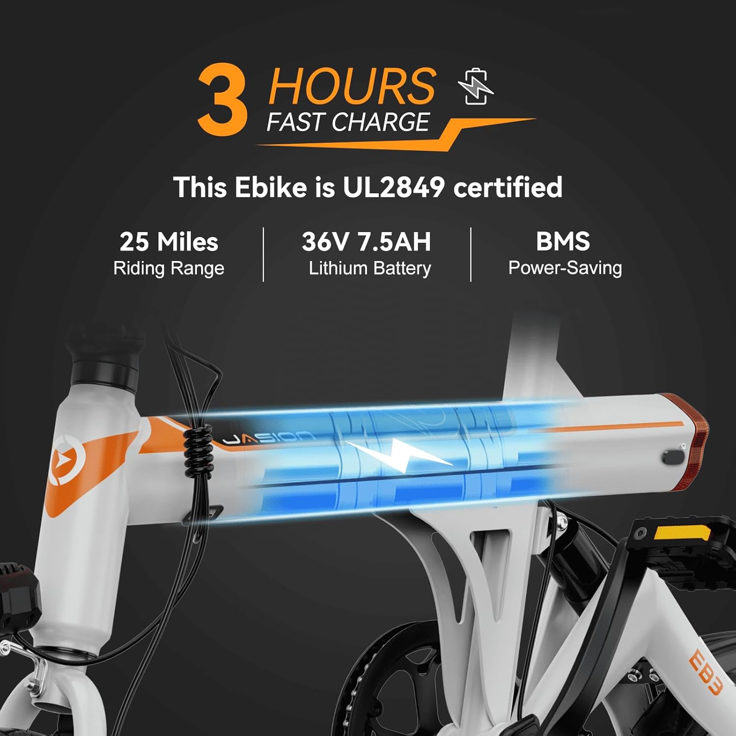 Jasion EB3 Electric Bike for Adults 21mph Folding Adults Electric Bicycles, 350W Brushless Motor, 36V 7.5Ah Battery, Center Suspension, 3 Levels Assist, 14 Foldable ebike for Adults and Teens