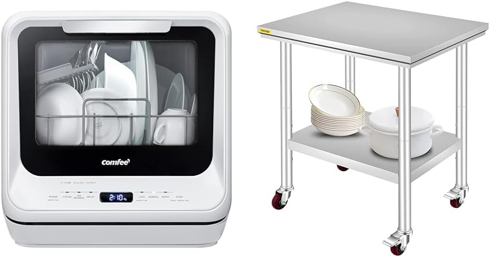 COMFEE' Portable Dishwasher Countertop with 5L Built-in Water Tank, No Hookup Needed, 6 Programs, 360?? Dual Spray, 192?H High-Temp& Air-Dry Function, Mini Dishwasher for RVs, White