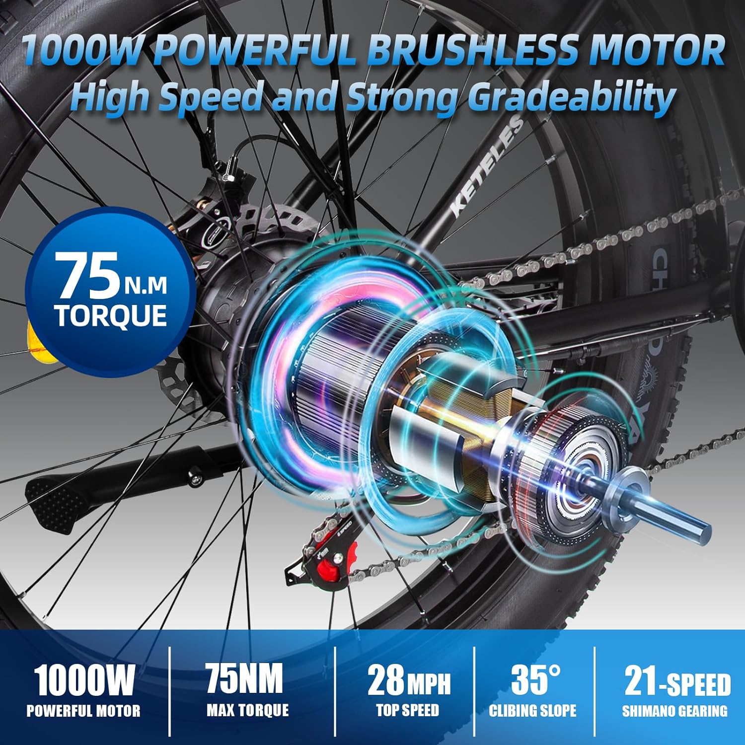 Electric Bike for Adult, 26 x 4.0 Fat Tire Ebike, 1000W/2000W Peak Electric Bicycle, 48V 13/17.5/23AH Waterproof Battery, Front Suspension Ebike, 27MPH-46MPH, Adjustable Seat, UL and GCC Certified