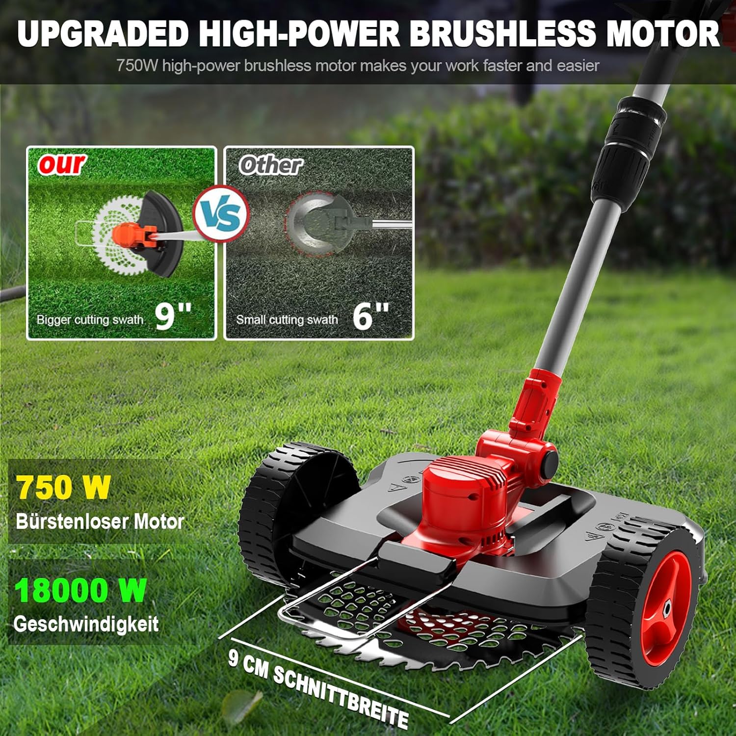SHJICH Accu grastrimmer, 4-in-1 Multifunctionele accu grastrimmer voor Makita accu, 8000mAh bosmaaier met onkruidborstel, 21V Accu bosmaaier, 100~145cm telescopische steel, voor tuintrimmen