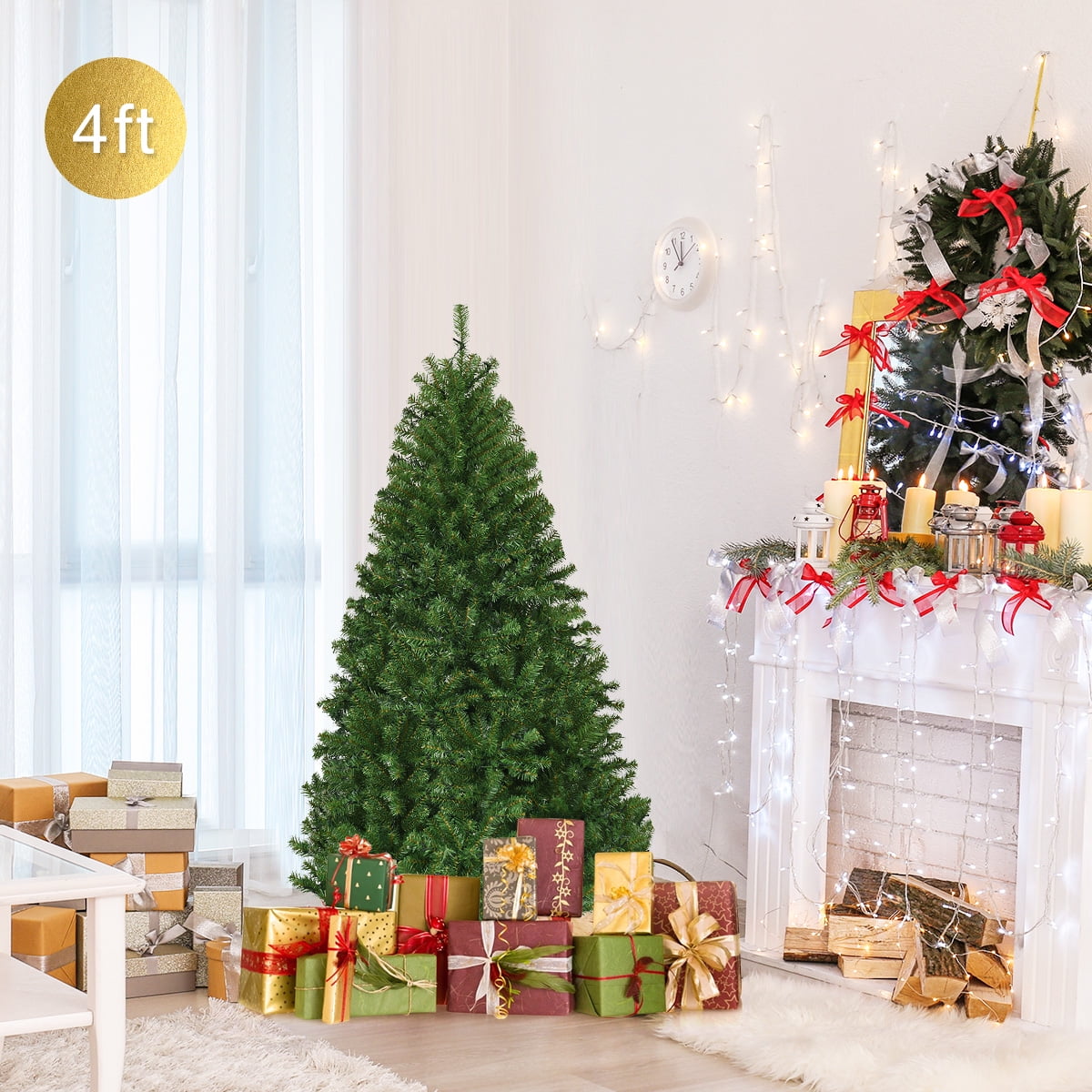Costway 8Ft Pre-Lit Artificial Christmas Tree Hinged 750 LED Lights