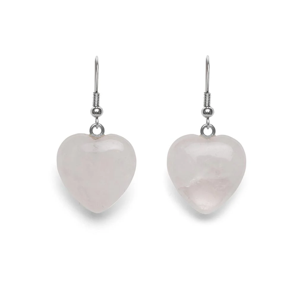 Bergkristal Hartje Oorhanger - Edelsteen Hart - RVS Oorbellen