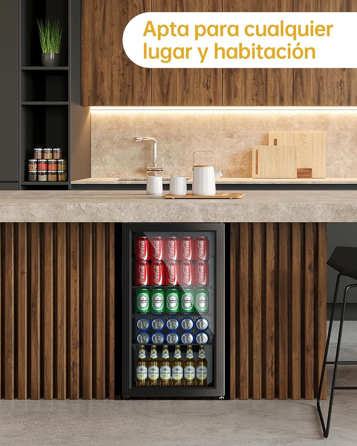 WIE Nevera Pequeña, Refrigerador de Bebidas con Puerta de Vidrio, 3 Estantes Ajustables, Control Inteligente, Puerta Reversible, Frigorificos Pequeños para Inicio/Bar/Oficina/Hotel (Negro 86L)