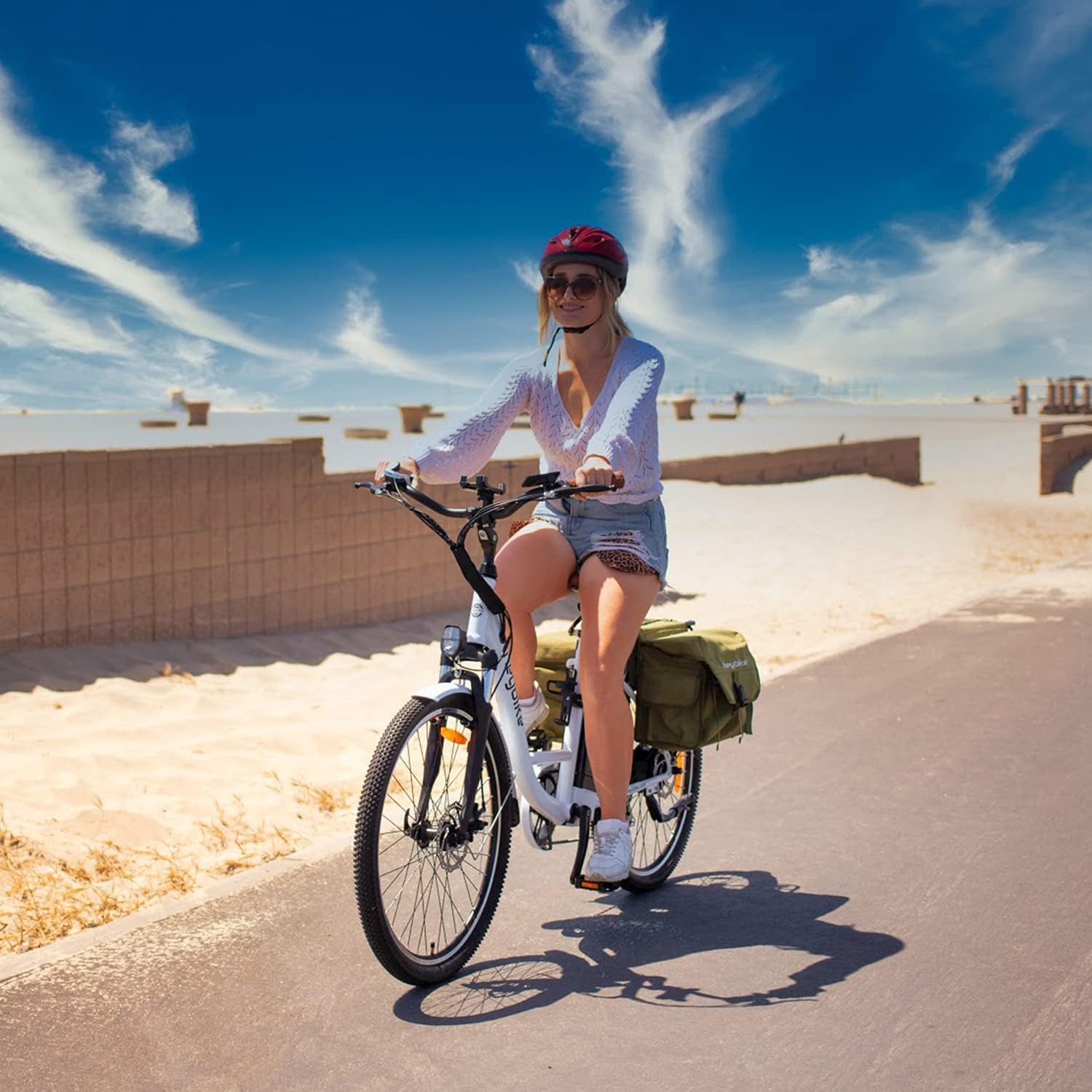 Heybike Cityscape Electric Bike 350W(Peak 500W) Electric City Cruiser Bicycle Up to 40 Miles Removable Battery, 7-Speed and Dual Shock Absorber, 26 Electric Commuter Bike for Adults