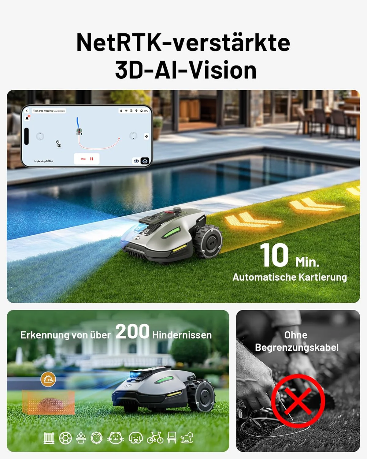 MAMMOTION YUKA Mini 700 robotmaaier zonder begrenzingsdraad, NetRTK+Vision, geen RTK-antenne nodig, automatische kartering, aanbevolen 700m2, max. 1100m2, met 4G-module, 50% helling
