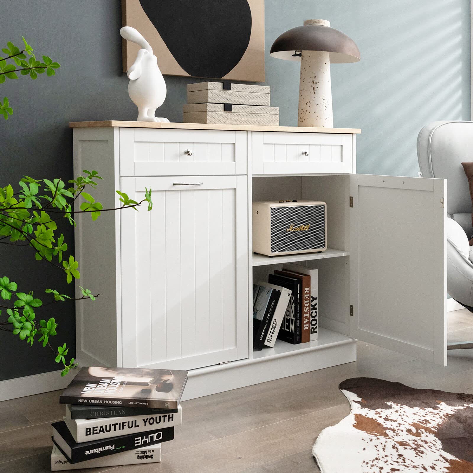 Giantex Kitchen Trash Cabinet, Tilt Out Trash Bin Cabinet with Single Trash Can Holder