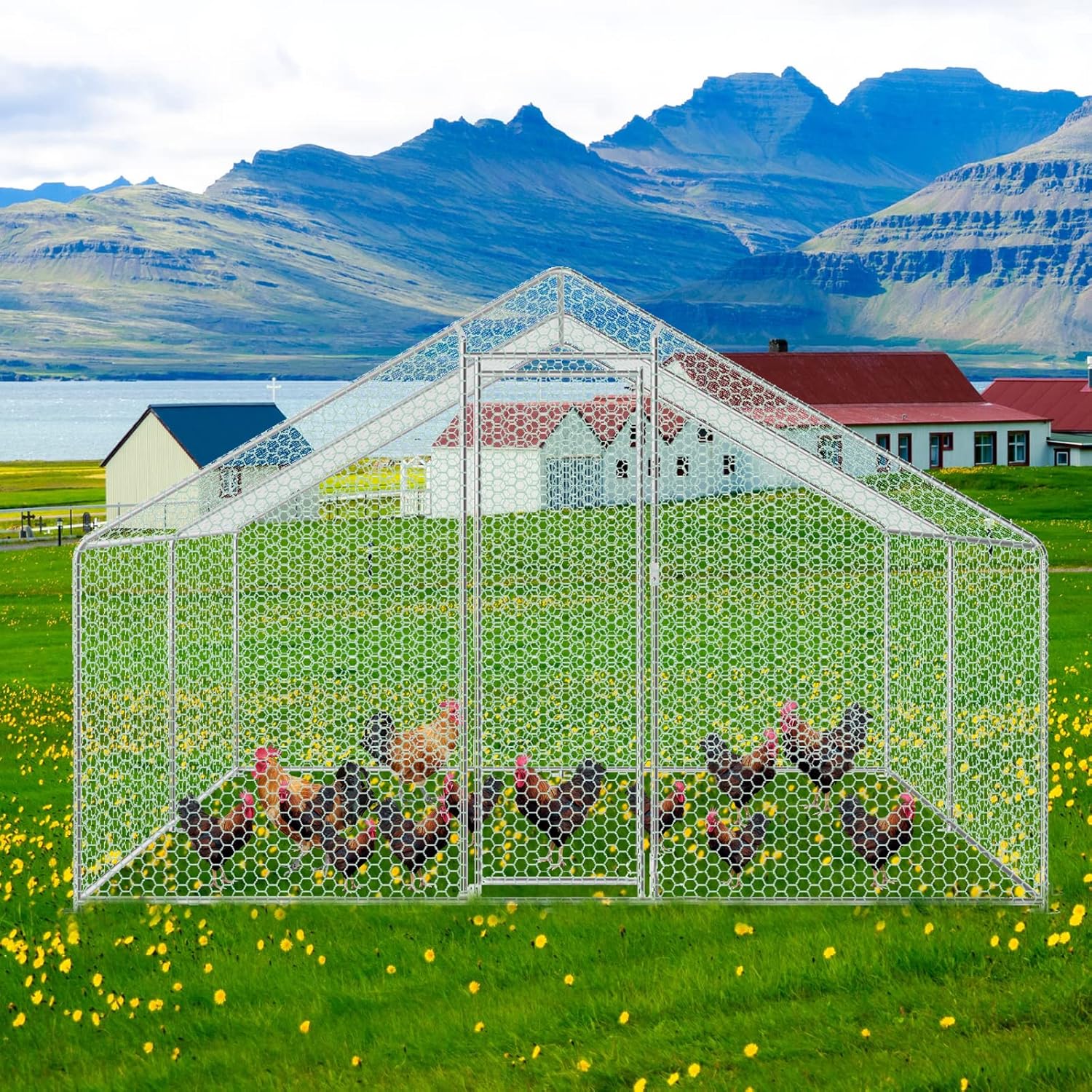 Sonnewelt Freilaufgehege 3x2x2m Hühnerstall Verzinkter Stahl Kleintierstall Hühnerhaus Dach Geflügelstall mit Sonnenschutzdach und Tür für Haustierkäfig Hühnerkäfig Vogelkäfig Kleintiere Pflanzen
