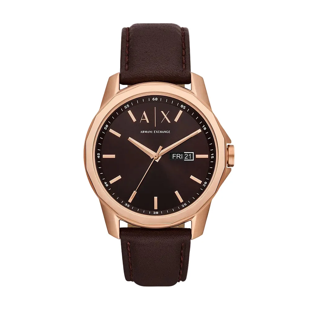 Armani Exchange Banks Three-Hand Day-Date Brown Sunray Dial Men's Watch - AX1740