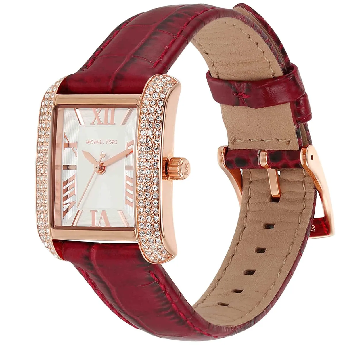 Michael Kors Emery Three-Hand Rectangular Red Genuine Leather Women's Watch - MK4689