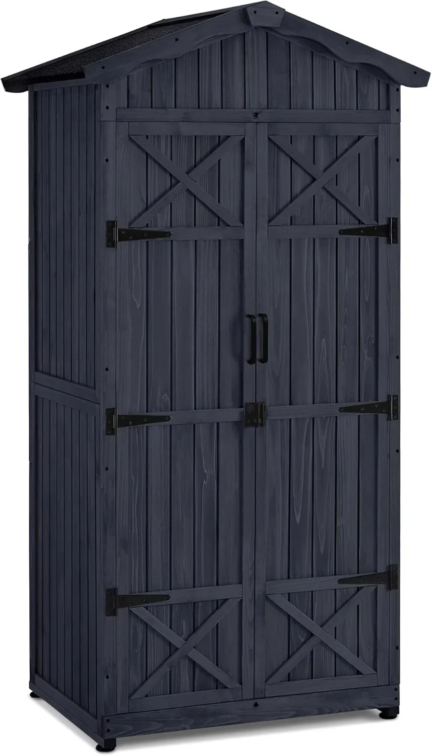 M MCombo Armario de jardín caseta de jardín de Madera Resistente a la Intemperie, Armario Exterior Impermeable con Suelo, para Uso Exterior balcón, 74×99×193 cm (Gris Antracita)