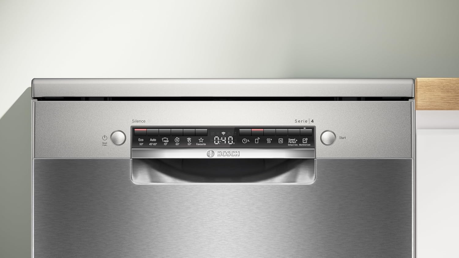 Bosch - Lavavajillas Libre Instalación, Serie 4, 60 cm. de ancho, 13 servicios, Función Extra Secado, Home Connect, Motor Eco Silence, Acero, SMS4HKI07E