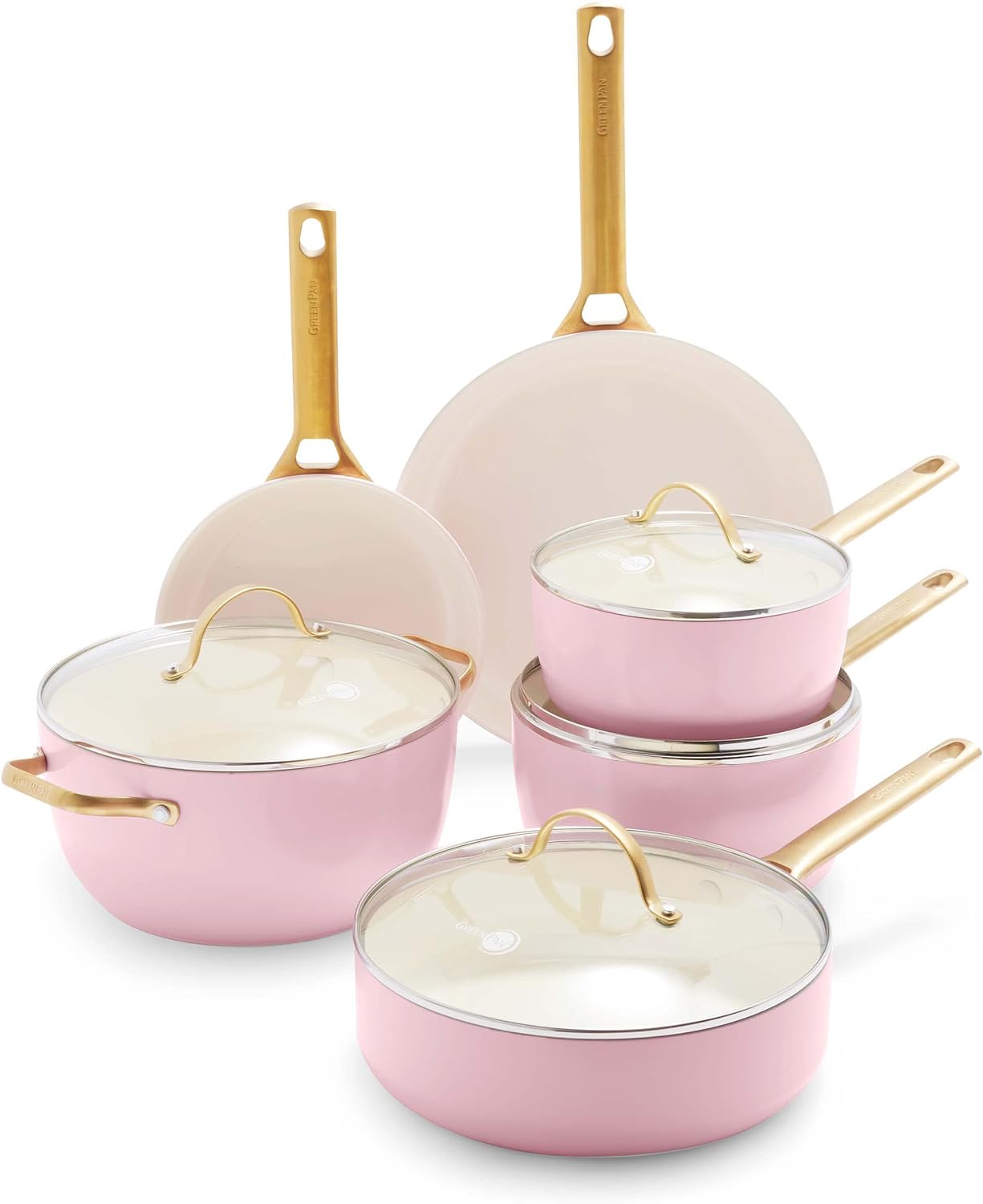 Reserve Hard Anodized Healthy Ceramic Nonstick 10 Piece Cookware Pots and Pans Set, Gold Handle, PFAS-Free, Dishwasher Safe, Oven Safe, Black
