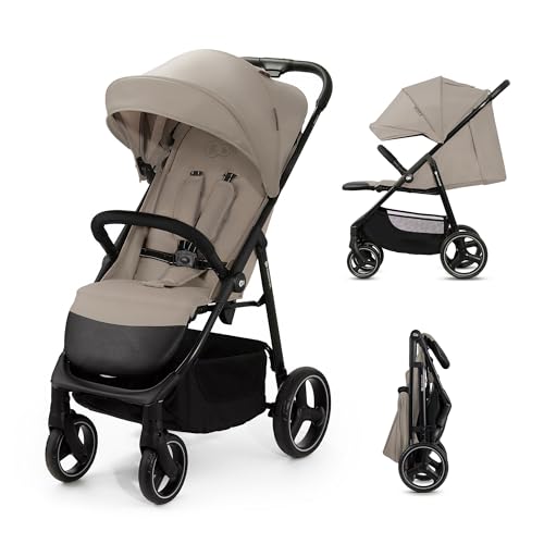 Kinderkraft TRIG 3 Passeggino Leggero, Pieghevole, Posizione Distesa, Posizione Reclinata, Sospensione 4 Ruote, Cinture di sicurezza a 5 punti, Bambini, Fino a 25 kg, Beige : Prima infanzia