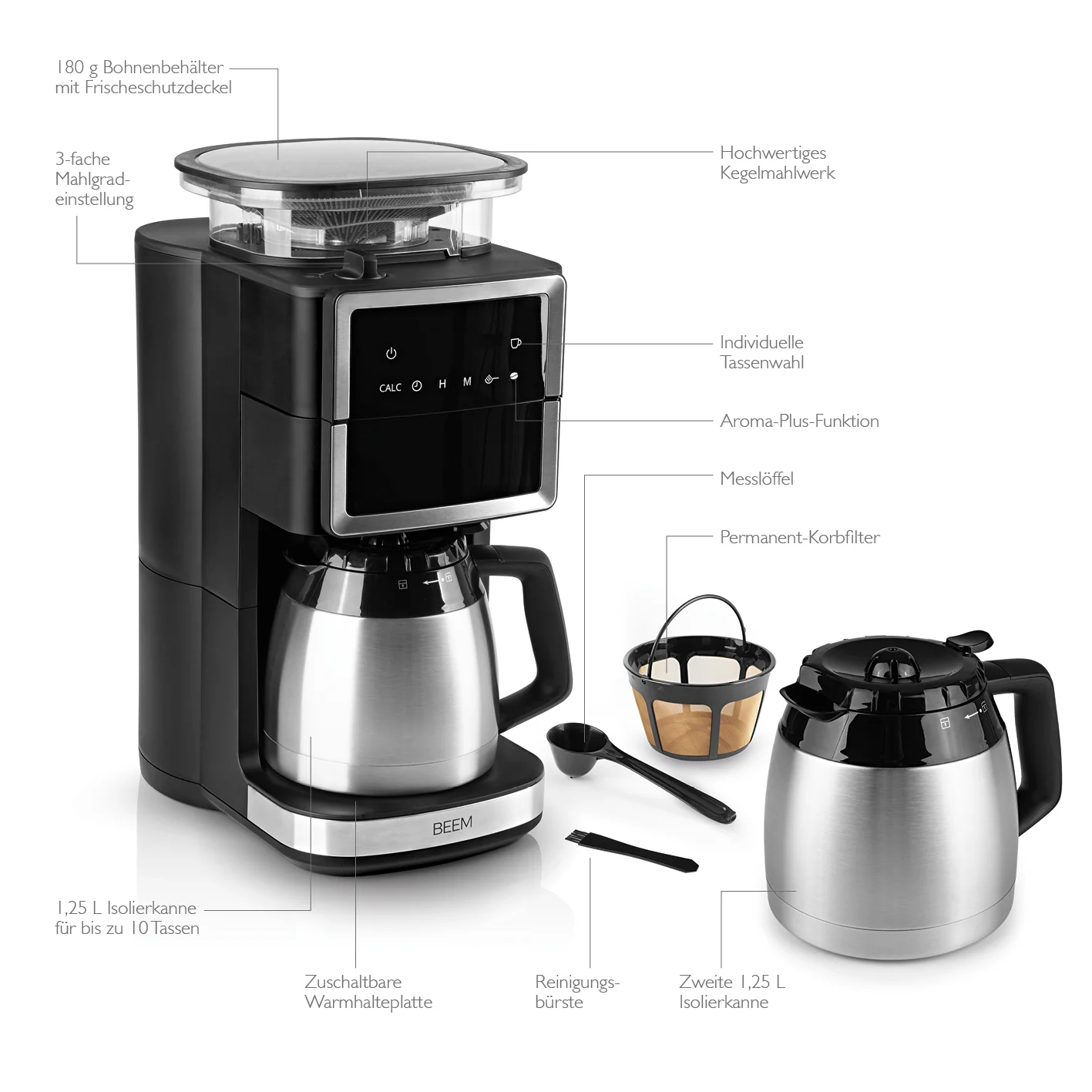 2025 BEEM FRESH-AROMA-PERFECT III – Cafetera de filtro con molinillo – 2 jarras térmicas