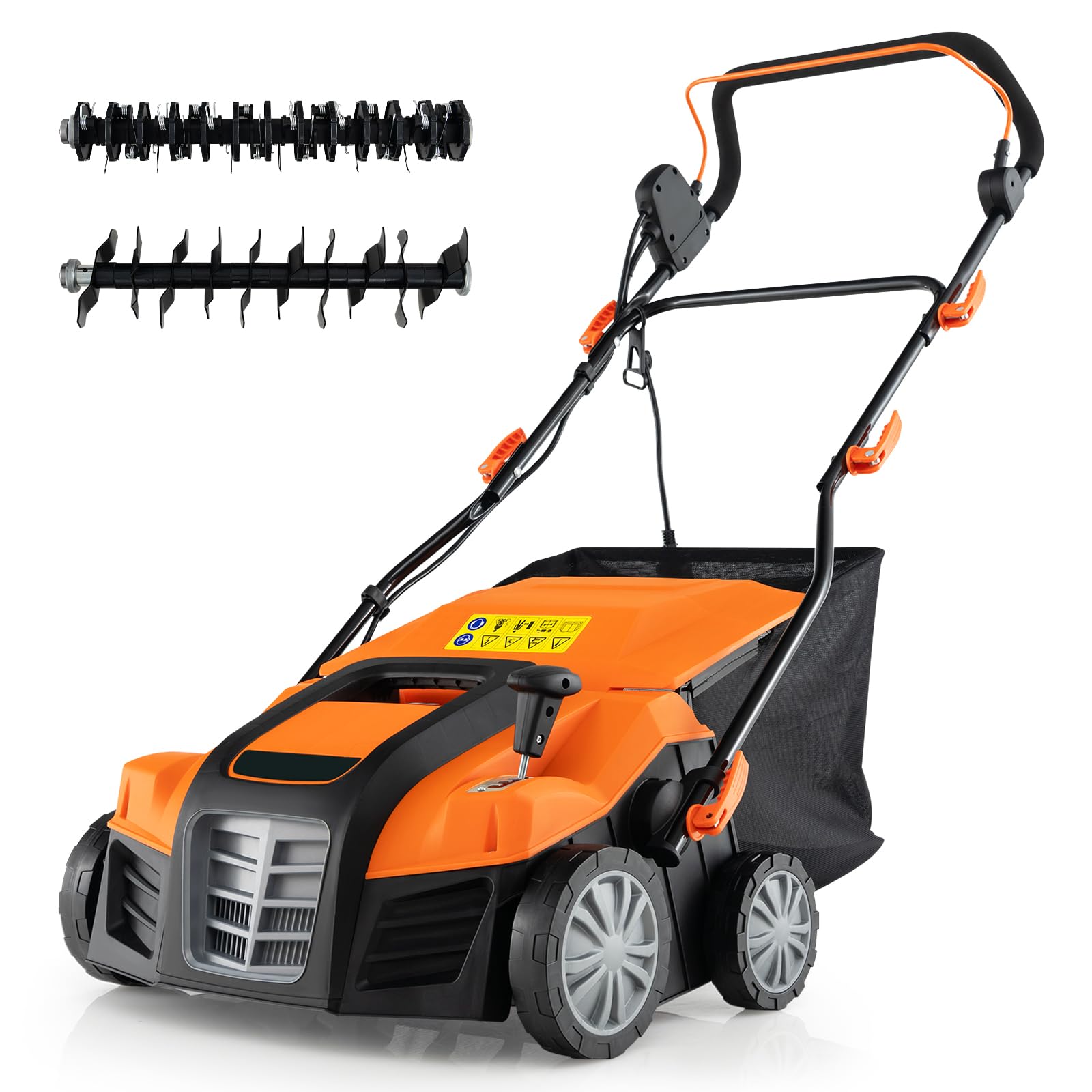 2-in-1 Scarifier and Lawn Dethatcher, 16-Inch 15A Corded Electric Dethatcher w/ 14.5-Gal Collection Bag