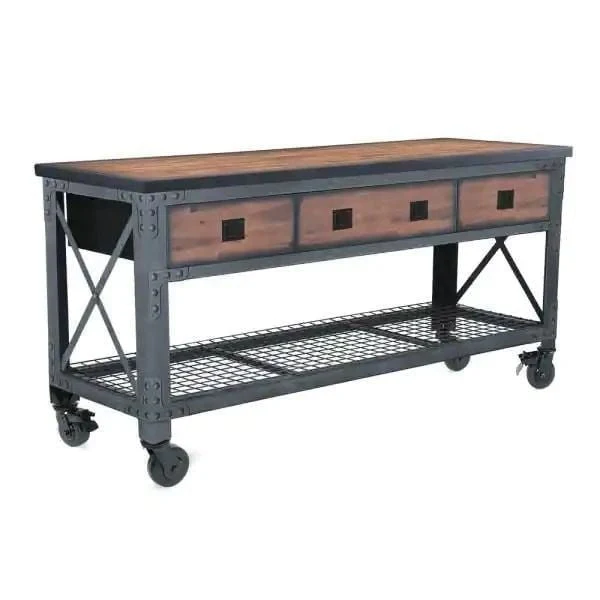 Building Products 72 in. 3-Drawers Rolling Industrial Workbench and Wood Top