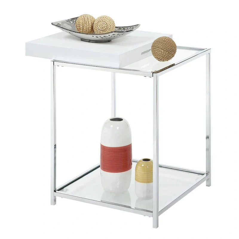 Palm Beach End Table with Shelf and Detachable Trays by Convenience Concepts