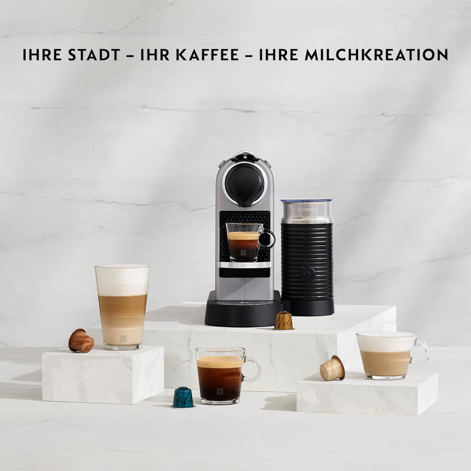 Nespresso Krups XN761B Citiz&Milk Kaffeekapselmaschine | automatischen Standby-Modus | 1260W | Wassertankkapazität: 1L | Pumpendruck: 19 Bar | silber