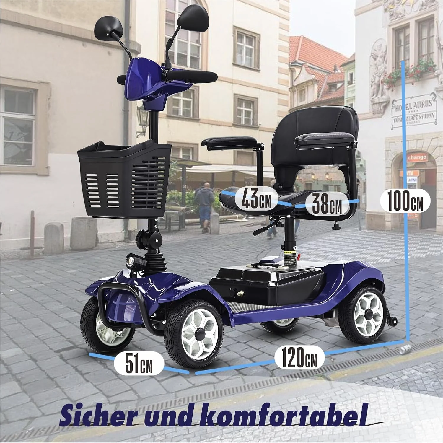 2025 Elektrische mobiliteitsscooter met 4 wielen voor volwassenen en senioren ?C Compact, krachtig model met langeafstandsaccu en achteruitkijkspiegels