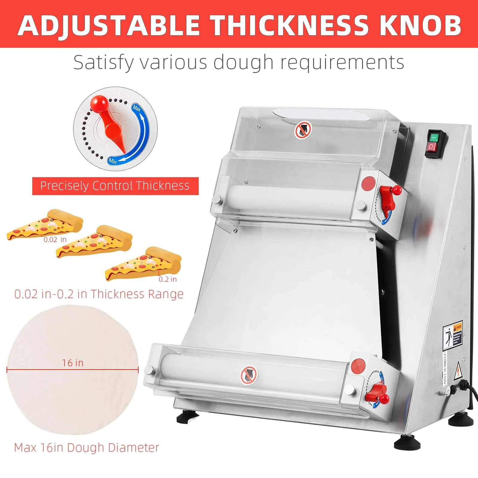 Commercial Pizza Dough Roller Sheeter, Max 16