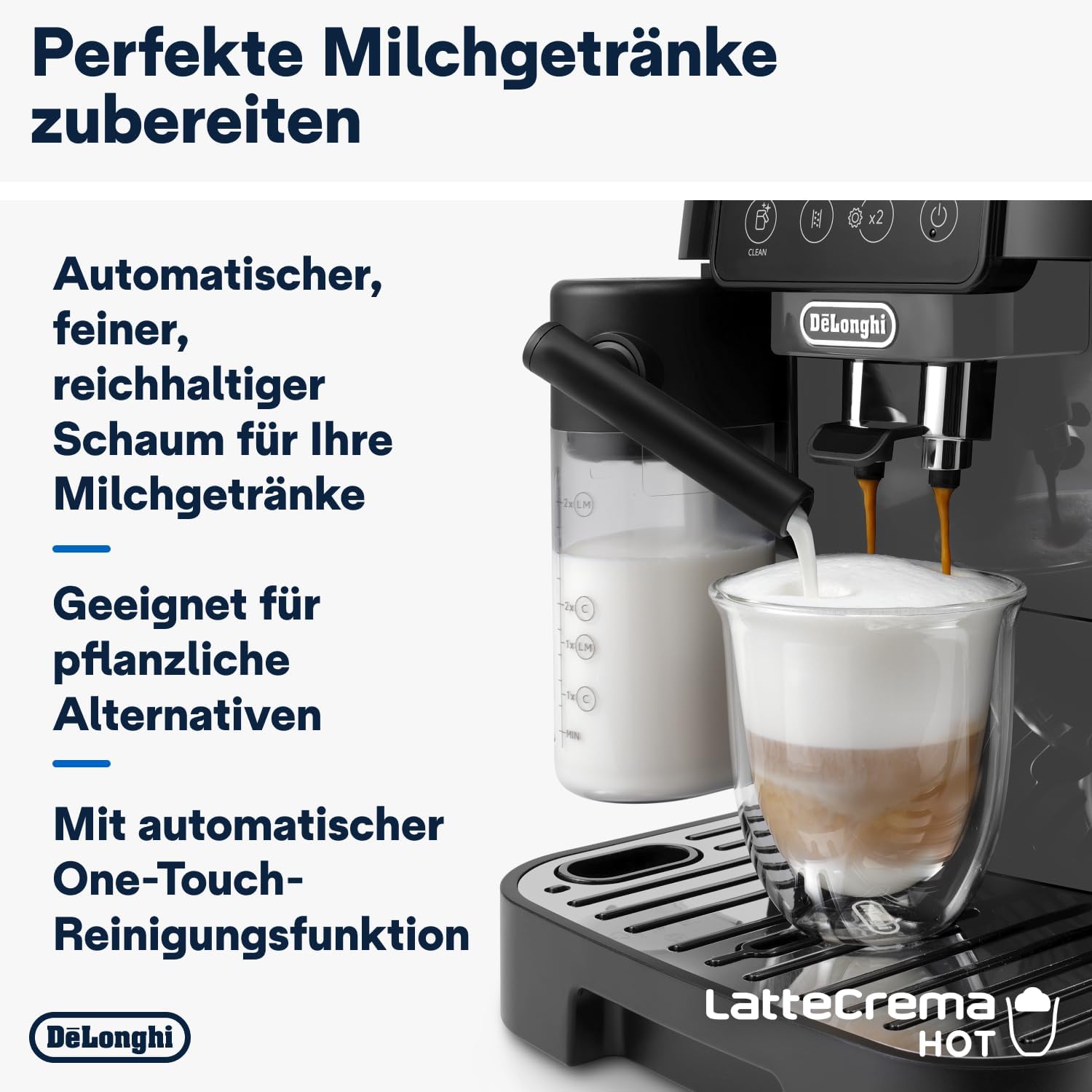 De'Longhi Magnifica Start ECAM222.60.BG, Kaffeevollautomat mit LatteCrema-Milchsystem für Automatischen Cappuccino, 4-Direktwahl-Tasten, Soft-Touch-Bedienfeld, x2-Funktion, 1450W, Schwarz/Grau