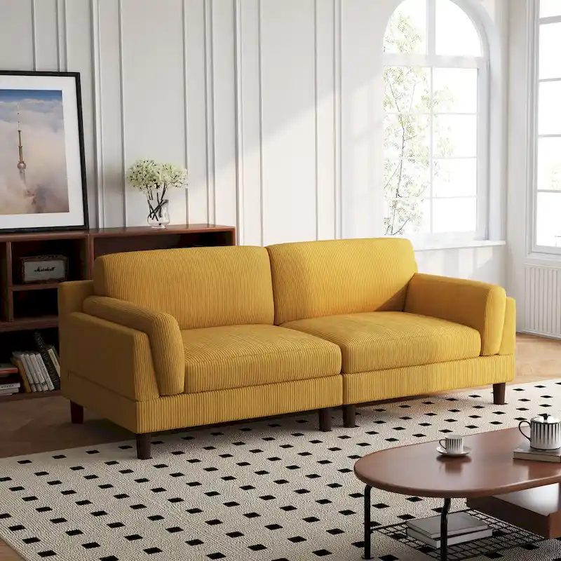 90-Inch Oversized Corduroy Sofa for Living Room with Reversible Cushions