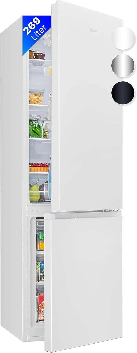 Combinazione frigo-congelatore Bomann®, capacità netta 269 L - Frigorifero: 198 L | Congelatore: 71 L, a risparmio energetico, silenzioso 39 dB, LED, porta reversibile, Altezza: 180 x Larghezza: 55 x Profondità: 55,8 cm - KG 184.1 bianco