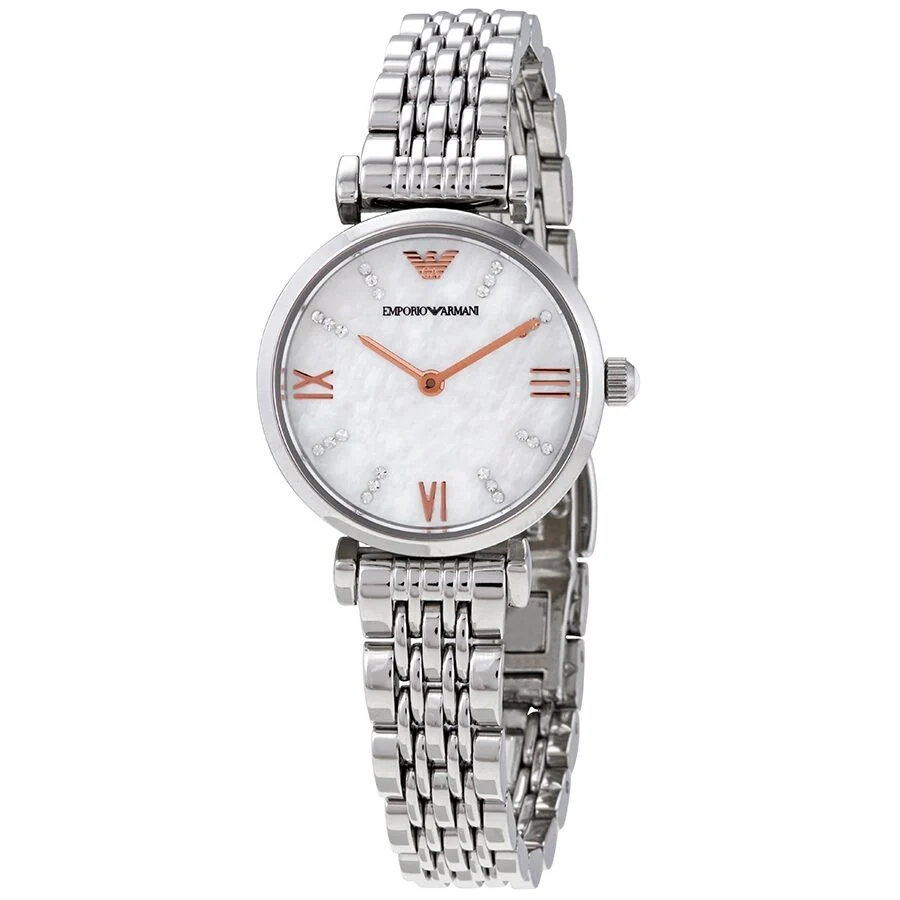 Emporio Armani Gianni T-Bar White MOP Dial Silver Women's Watch - AR11204